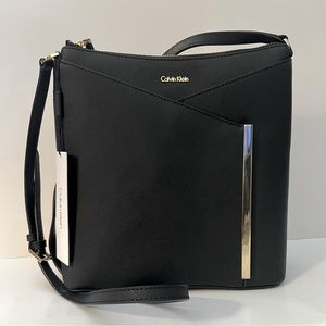 CALVIN KLEIN Black Crossbody Bag Saffiano Leather